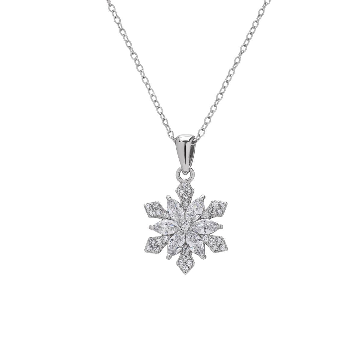 Sterling Silver CZ Snowflake Pendant Necklace