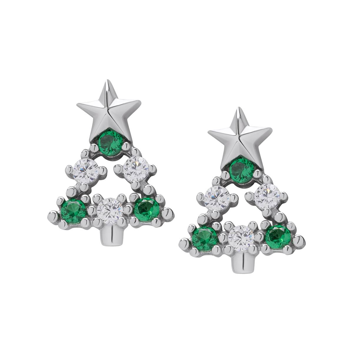 Sterling Silver CZ Christmas Tree Stud Earrings