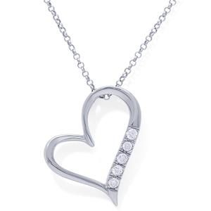 Sterliing Silver CZ Side Heart Pendant Necklace