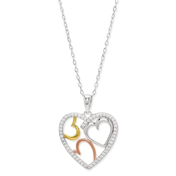 Tri-Color Heart Pendant Necklace