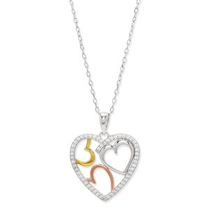 Tri-Color Heart Pendant Necklace