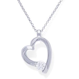 Sterling Silver CZ Side Heart Pendant Necklace
