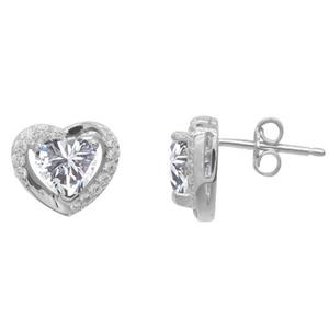 Sterling Silver CZ Heart in Heart Stud Earrings