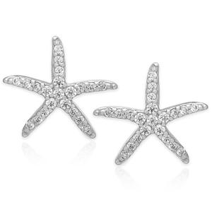 Silver Plated & CZ Starfish Stud Earrings