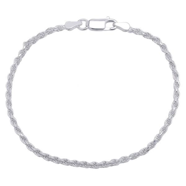 Sterling Silver Diamond Cut Rope Chain Bracelet