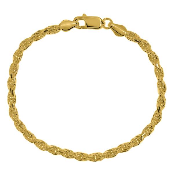 Gold over Sterling Silver Diamond Cut Rope Chain Bracelet