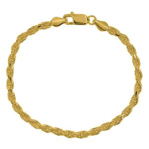 Gold over Sterling Silver Diamond Cut Rope Chain Bracelet