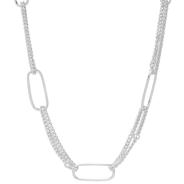 Sterling Silver Double Link Chain Necklace with Stations