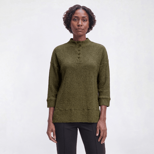 Womens Robert Louis 3/4 Sleeve Mock Neck Popcorn Sweater