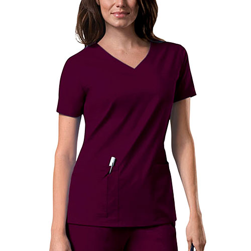 Womens Cherokee Core Stretch V-Neck Top - Wine