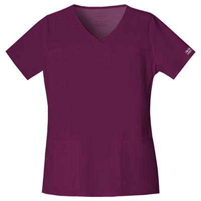 Womens Cherokee Core Stretch V-Neck Top - Wine