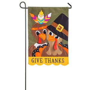Evergreen Turkey Pilgrim Couple Garden Applique Flag