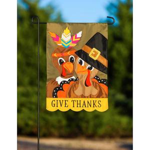 Evergreen Turkey Pilgrim Couple Garden Applique Flag alternate view