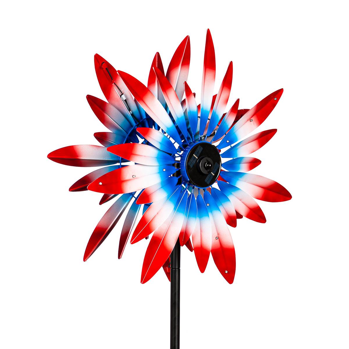 Evergreen 75in. Solar Patriotic Wind Spinner W/Running Lights