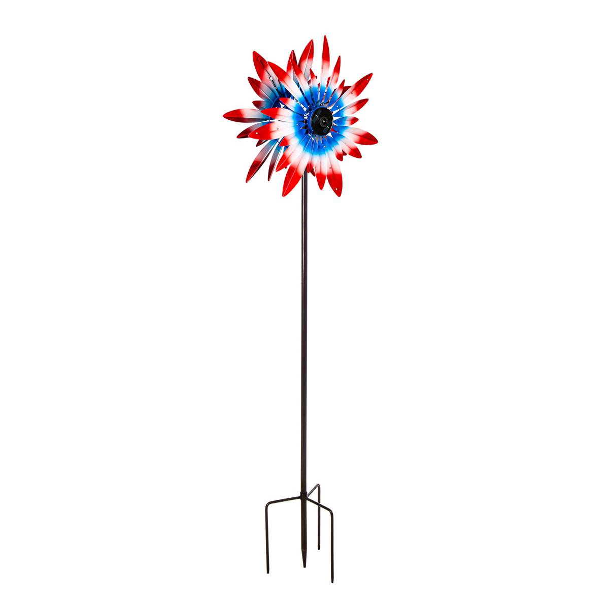 Evergreen 75in. Solar Patriotic Wind Spinner W/Running Lights