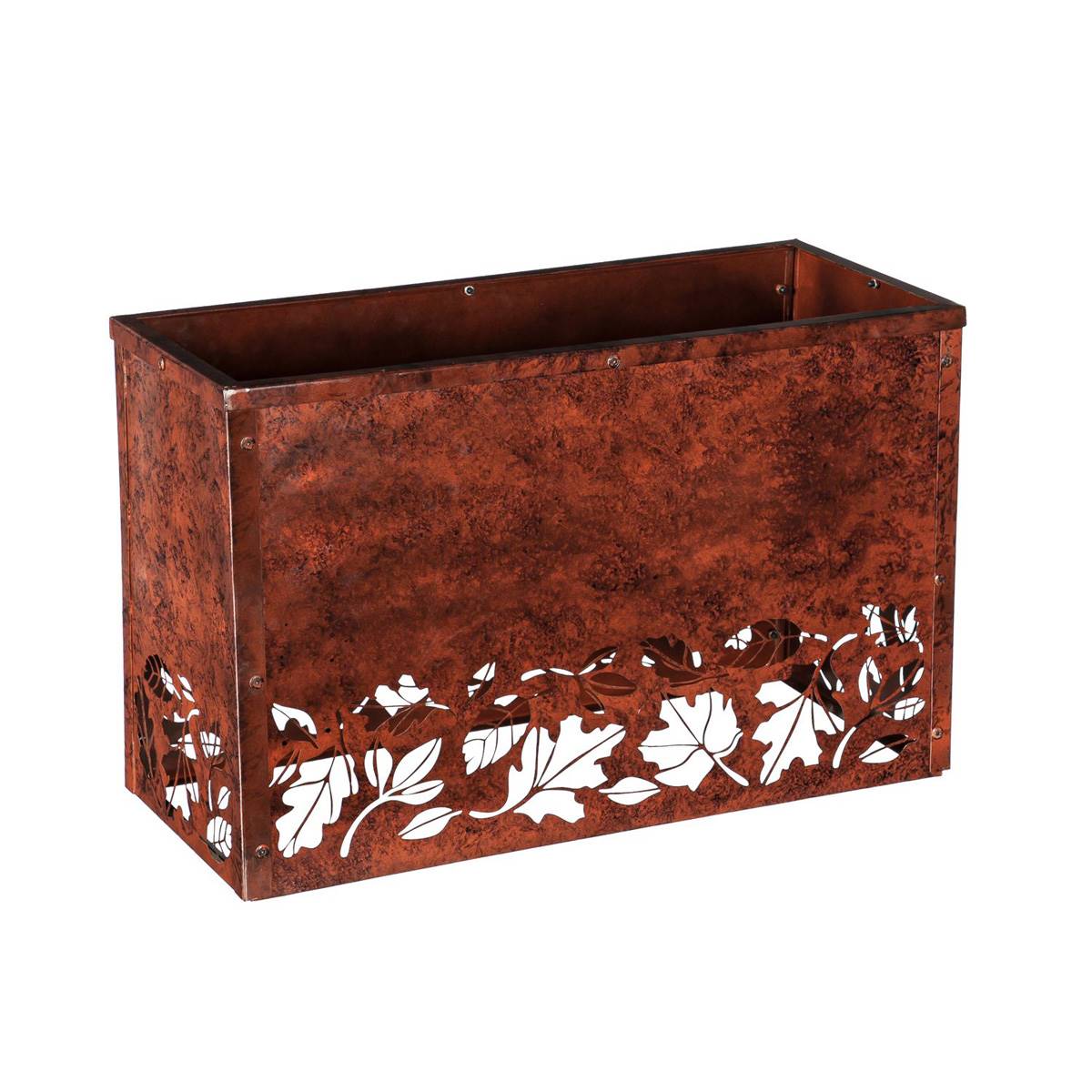 Evergreen Fall Leaves Rust Finished Outdoor Planter