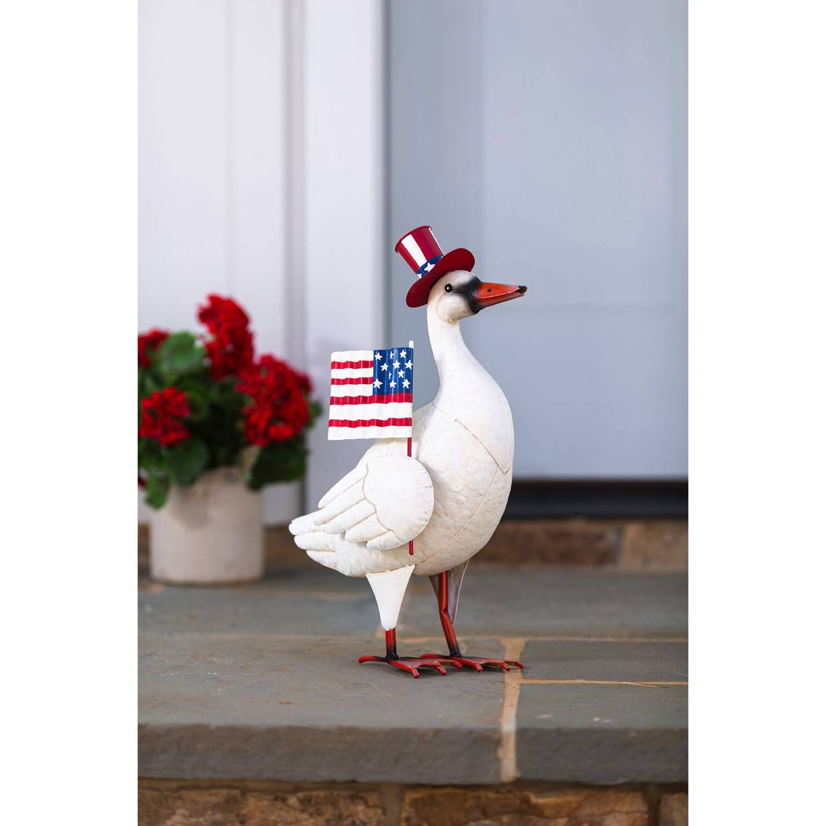 Evergreen Patriotic Goose Metal Statuary