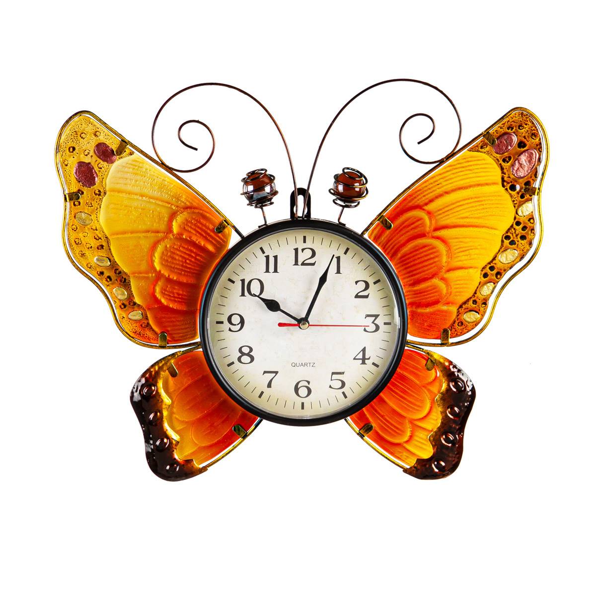 Evergreen Butterfly Metal & Glass Shaped Wall Clock