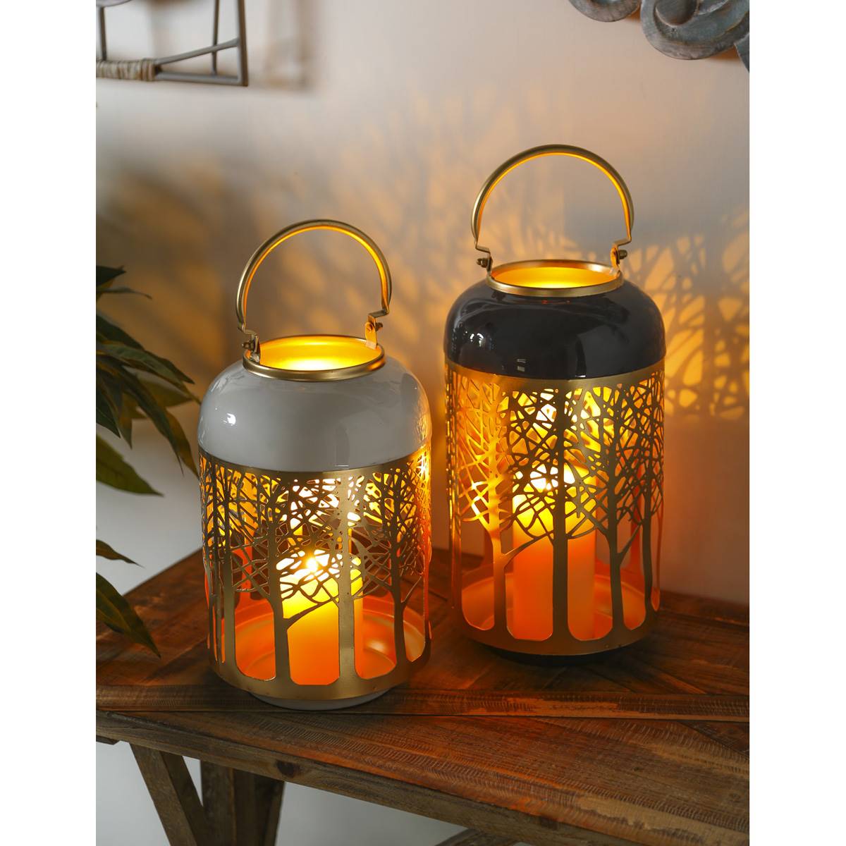 Evergreen Lasercut Metal Lanterns - Set of 2