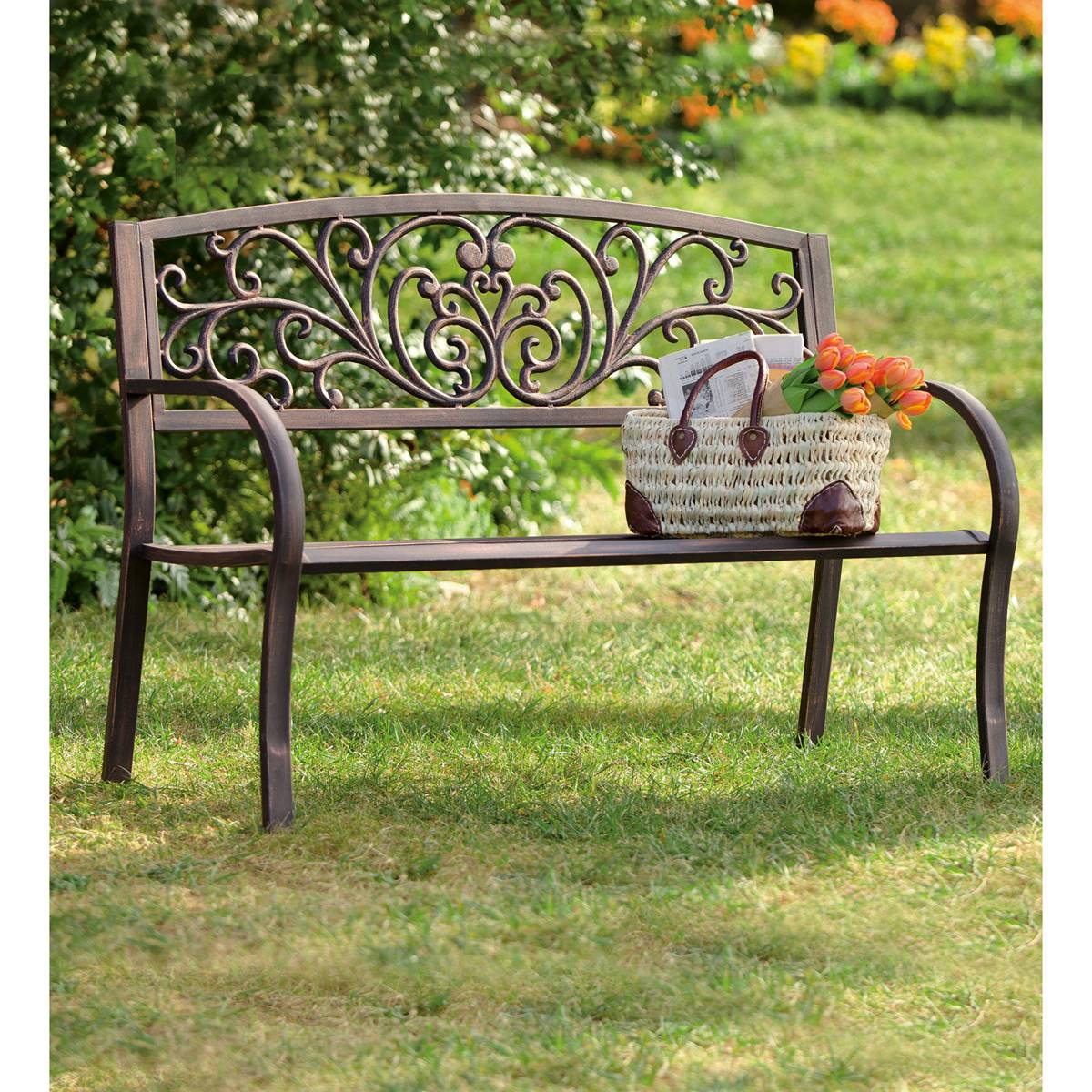 Evergreen Blooming Garden Metal Bench