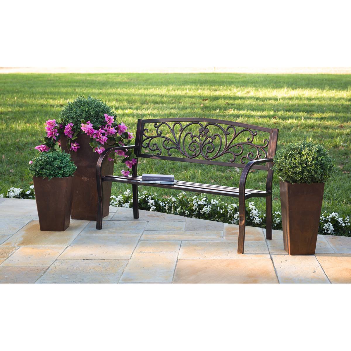 Evergreen Blooming Garden Metal Bench