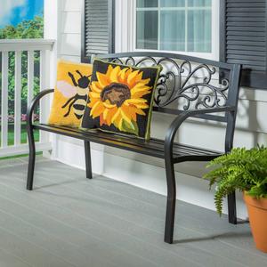 Evergreen Blooming Garden Black Metal Bench alternate view