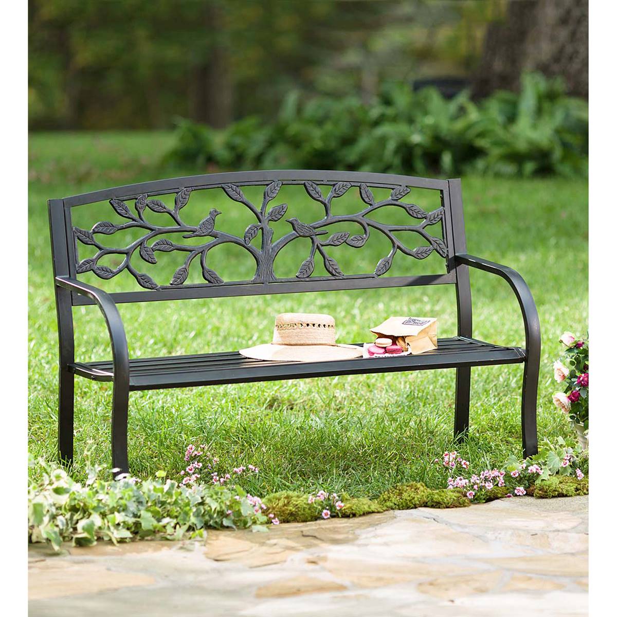 Evergreen Tree Of Life Metal Garden Bench