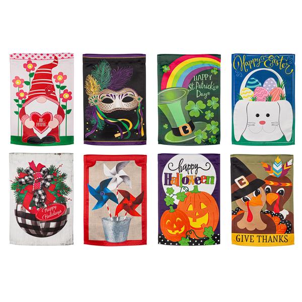 Evergreen Seasonal Faux Suede Whimsical Garden Flag - Set of 8