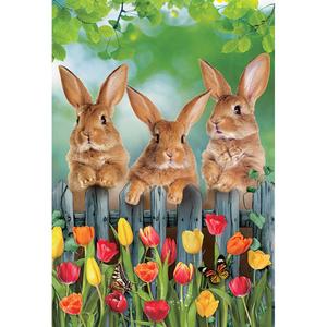 Evergreen Whimsy Bunny Trio Suede House Flag