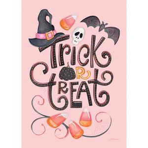 Evergreen Trick or Treat Pink Garden Flag - 18 x 12.5in.