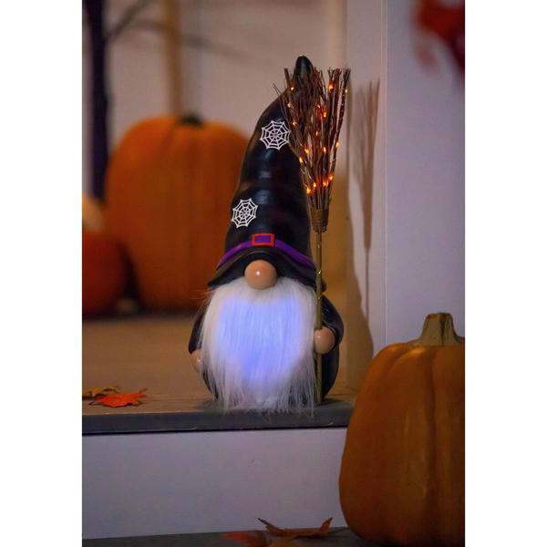 Evergreen 16 LED Black Hat Witch Gnome Statuary