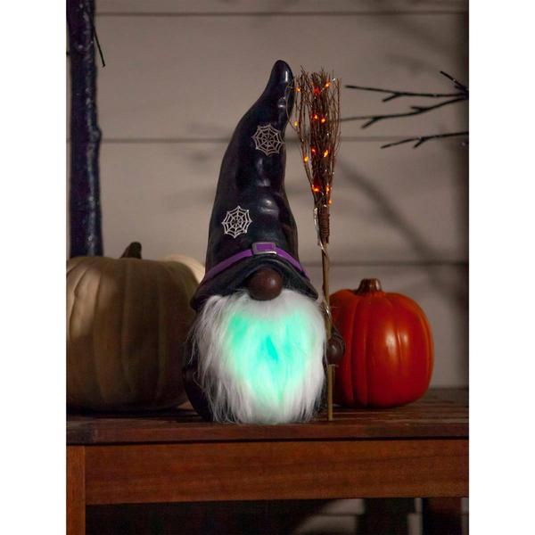 Evergreen 16 Black Hat Black Witch Gnome LED Statuary