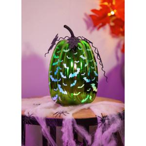 Evergreen LED Lime Green Glass Bats Pumpkin