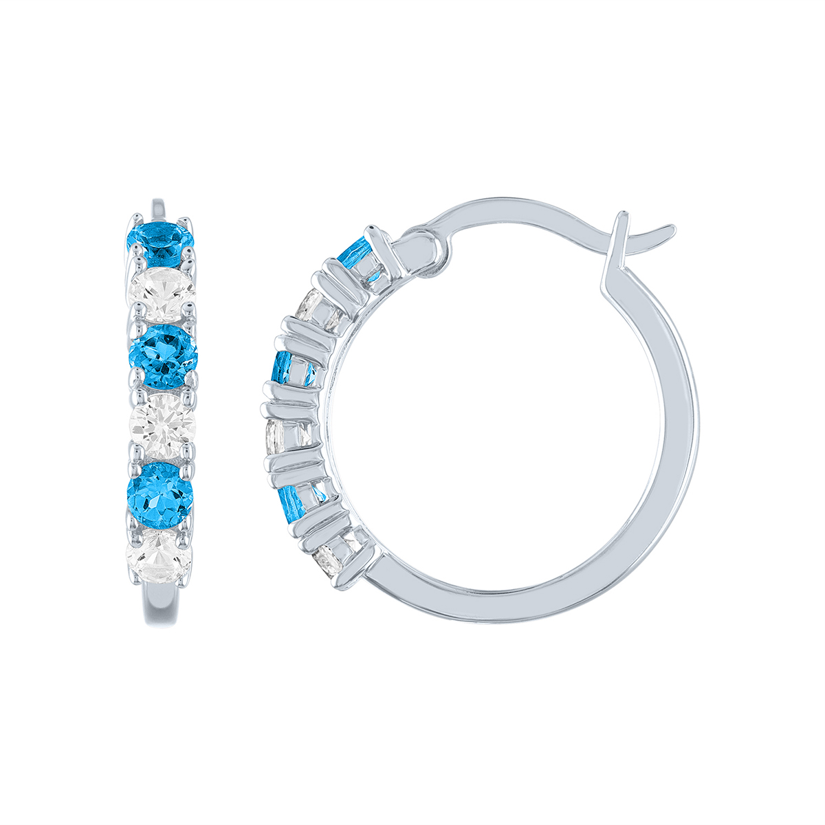 Gemstone Classics(tm) Blue Topaz/Sapphire Silver Hoop Earrings