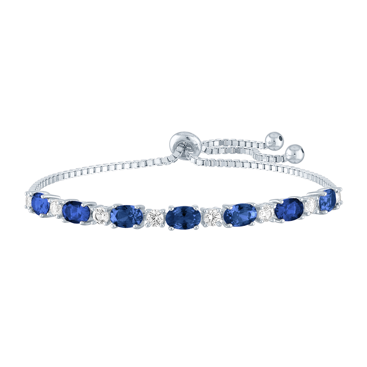 Gemstone Classics(tm) Blue/White Sapphire Silver Bolo Bracelet