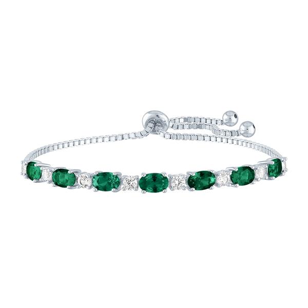 Gemstone Classics(tm) Created Emerald/Sapphire Silver Bolo Bracelet