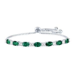 Gemstone Classics(tm) Created Emerald/Sapphire Silver Bolo Bracelet