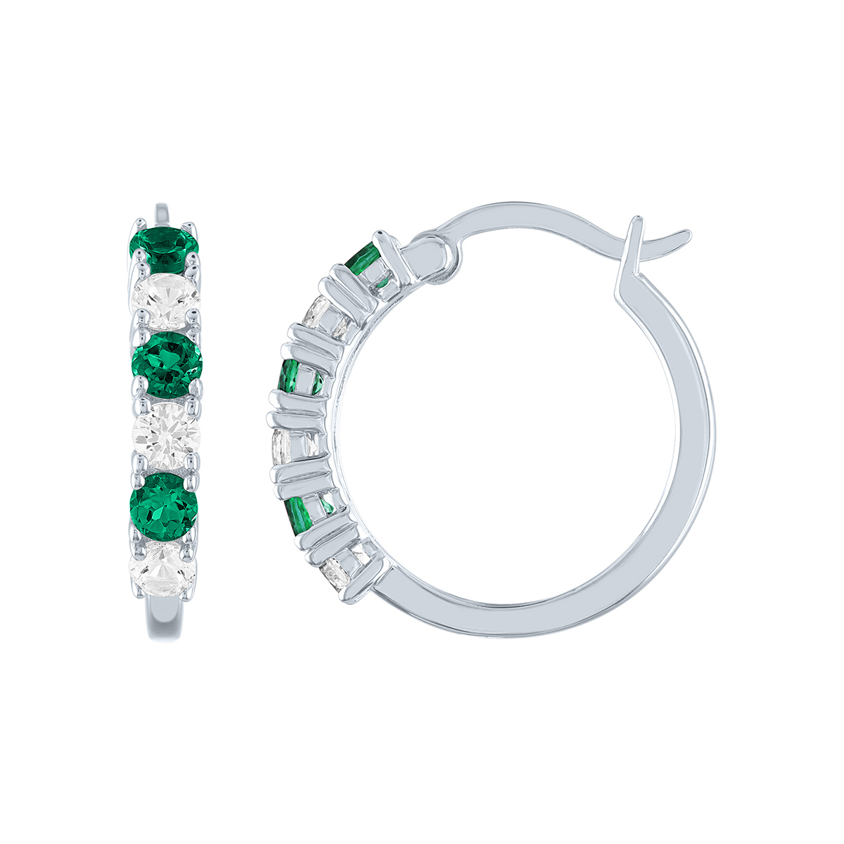 Gemstone Classics(tm) Created Emerald/Sapphire Silver Hoop Earrings