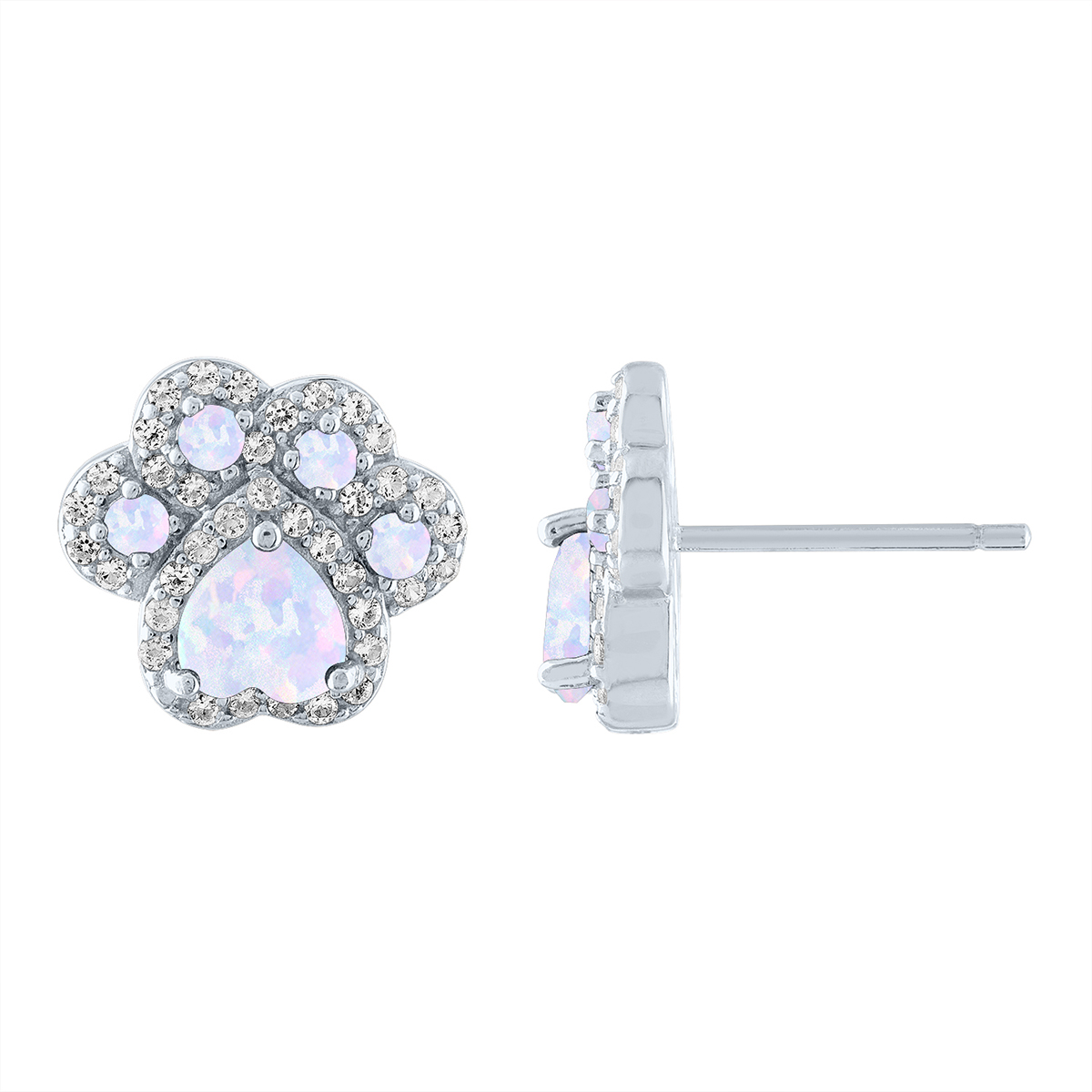 Gemstone Classics(tm) Created Opal/Sapphire Silver Paw Earrings