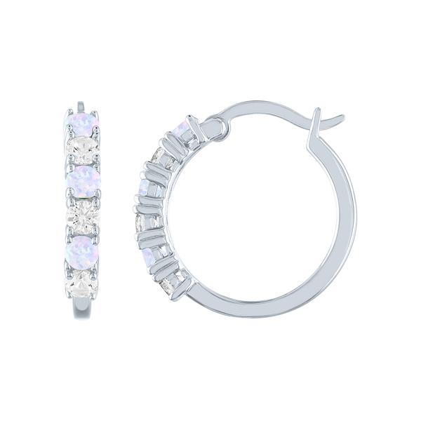 Gemstone Classics(tm) Simulated Opal/Sapphire Silver Hoop Earrings