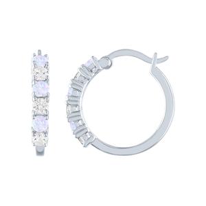 Gemstone Classics(tm) Simulated Opal/Sapphire Silver Hoop Earrings
