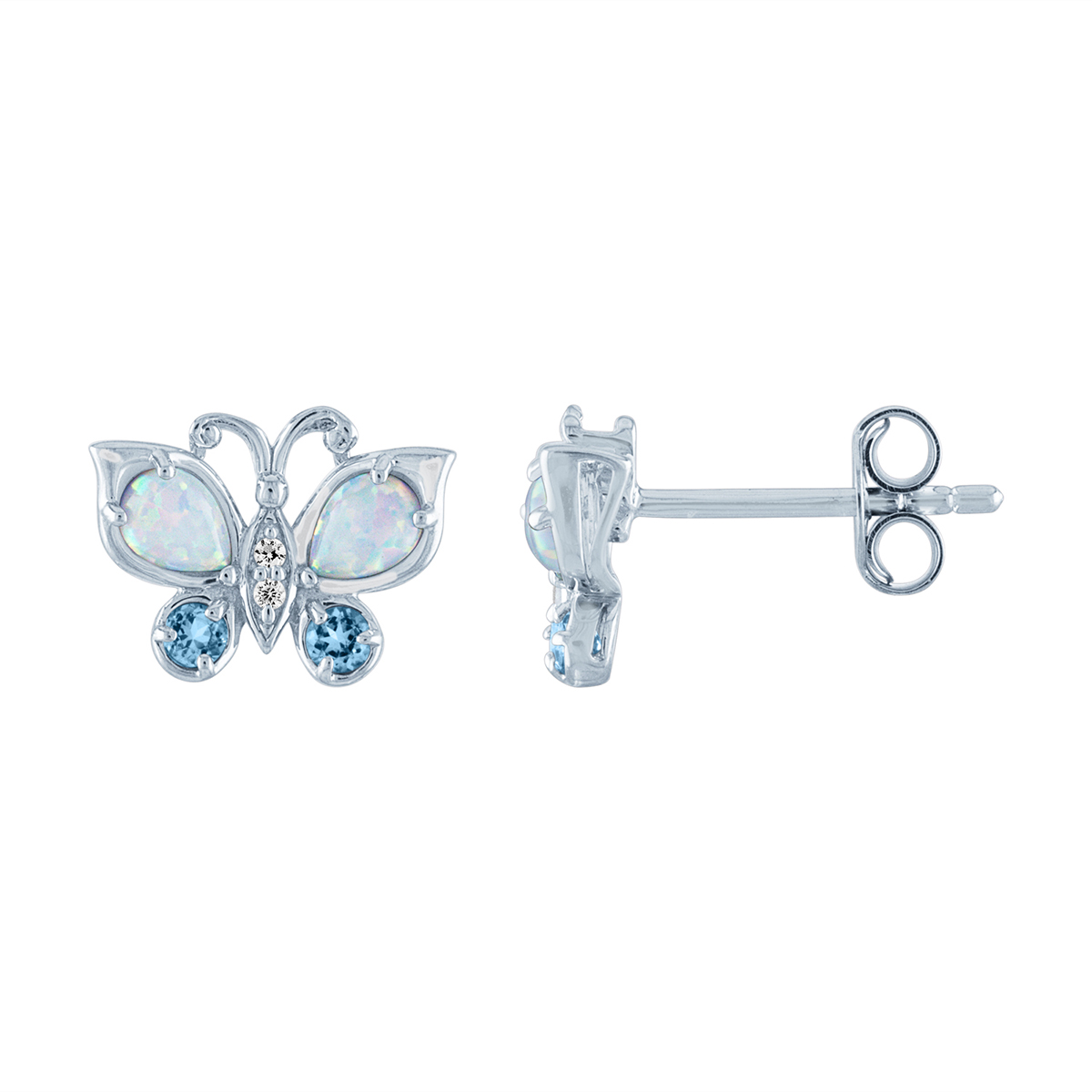 Gemstone Classics(tm) Simulated Opal/Topaz Butterfly Earrings