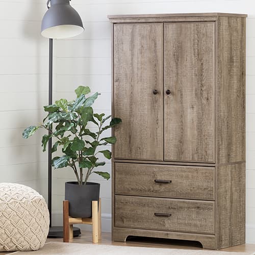 South Shore Versa 2 Door Weathered Oak Armoire With Drawers