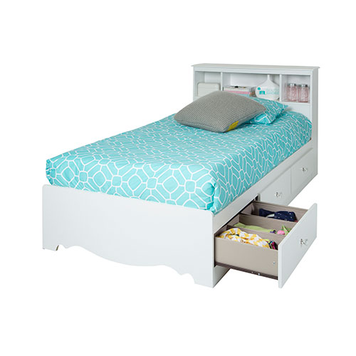 South Shore Crystal Twin Mates Bed & Drawers-White