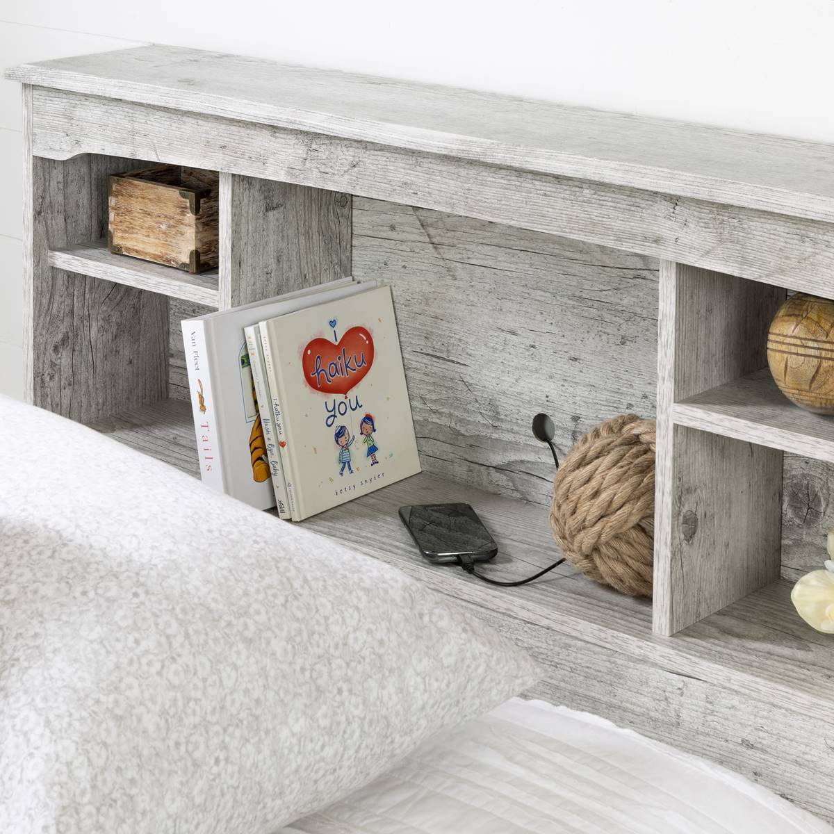 South Shore Aviron Seaside Pine Twin Bookcase Headboard