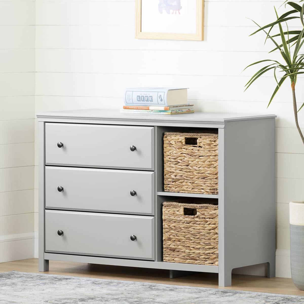 South Shore Cotton Candy Soft Gray 3-Drawer Dresser W/Baskets