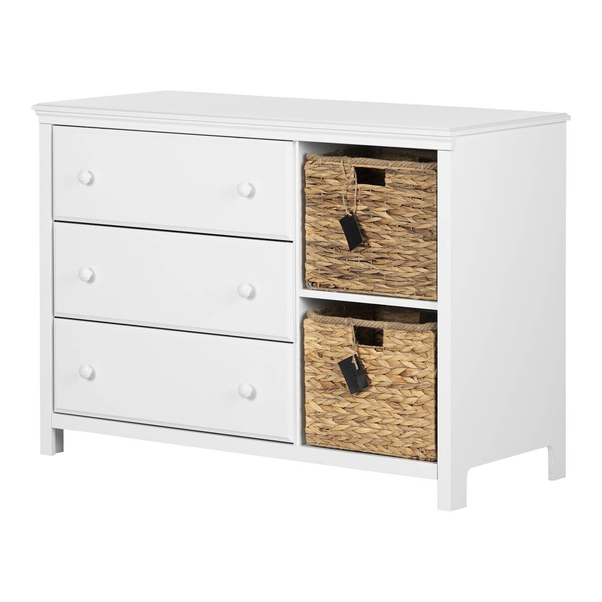 South Shore Cotton Candy Pure White 3-Drawer Dresser W/Baskets