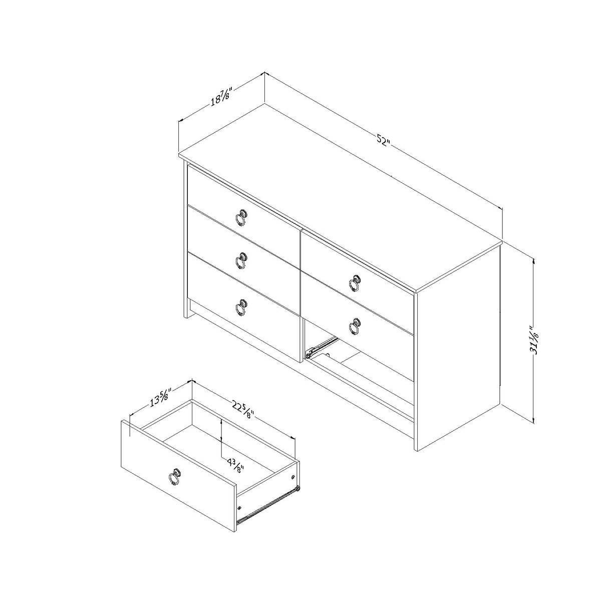 South Shore Plenny White Wash 6-Drawer Double Dresser