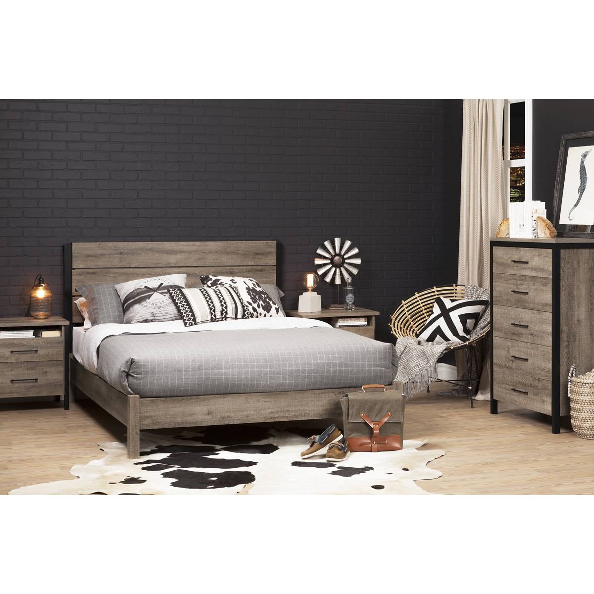 South Shore Munich Full Weathered Oak Headboard