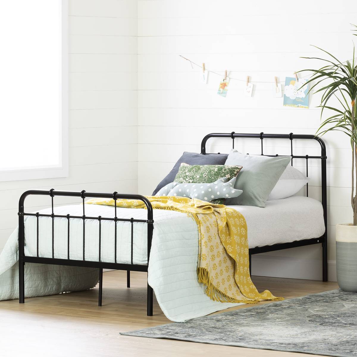 South Shore Cotton Candy Pure Black Twin Metal Complete Bed